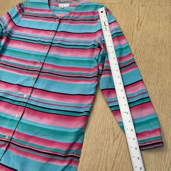 Talbots Multicolor Striped 100% Silk Long Sleeve Button-Front Shirt Blouse 6 - Picture 6 of 8